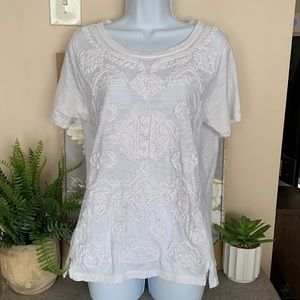 LUCKY BRAND White Geometric Detail Tee M